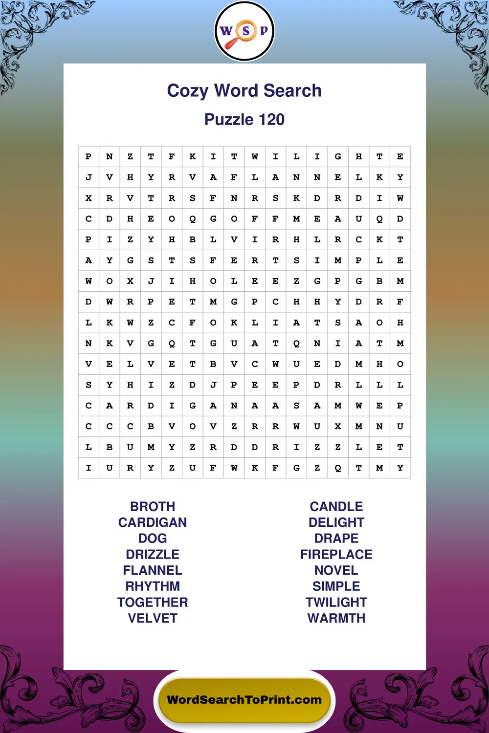 Cozy Word Search Puzzle 120