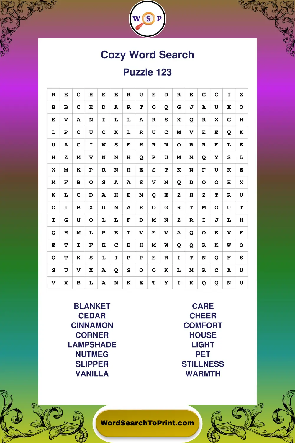 Cozy Word Search Puzzle 123