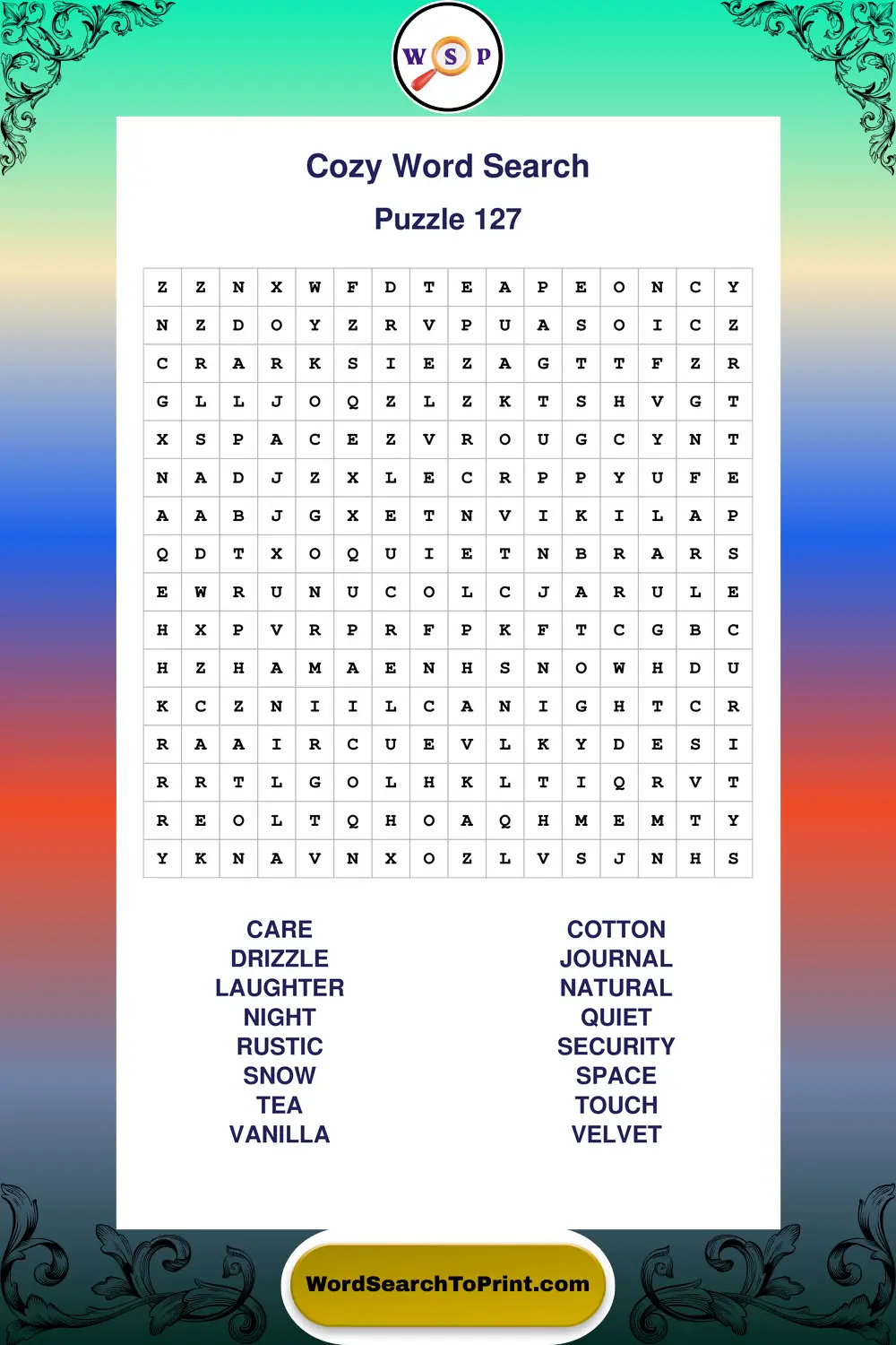 Cozy Word Search Puzzle 127