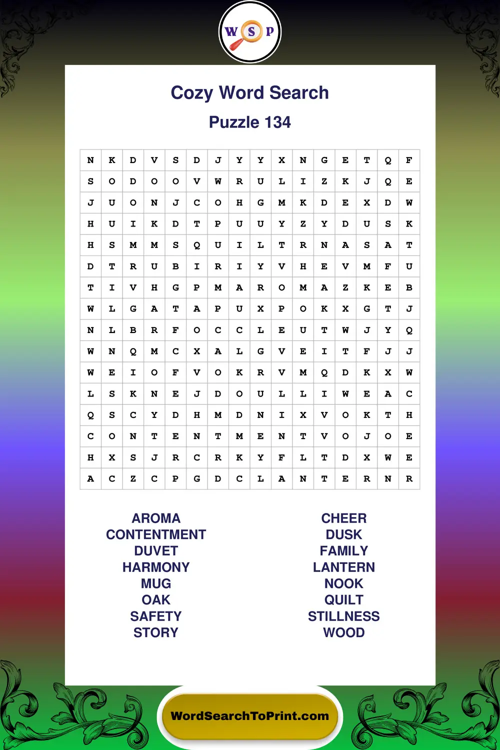 Cozy Word Search Puzzle 134
