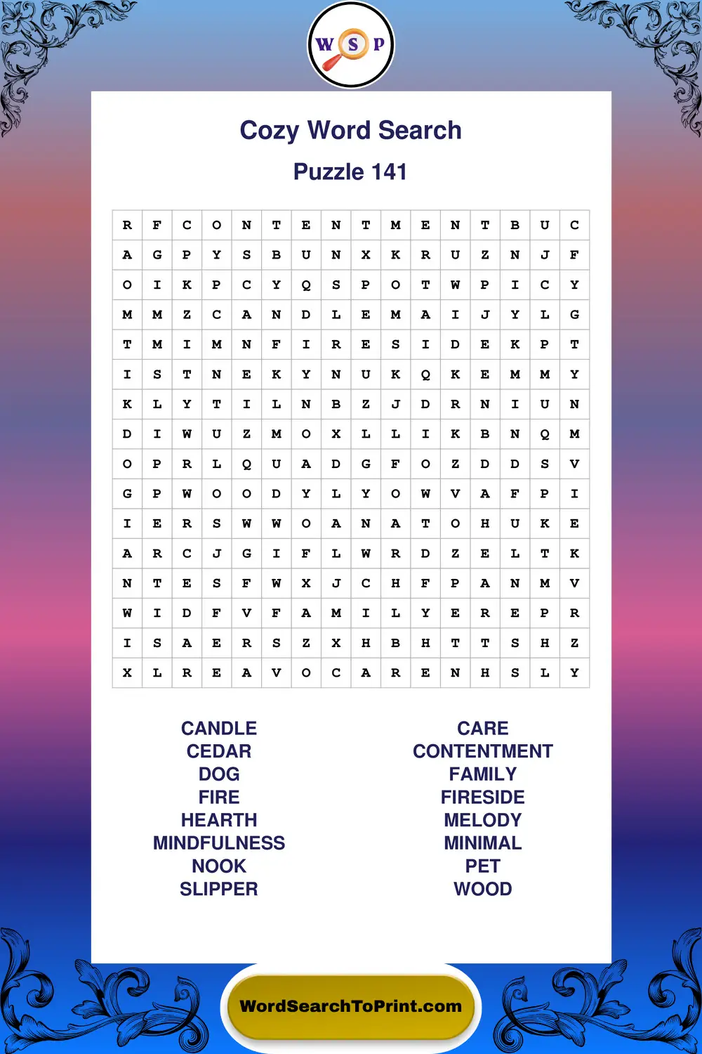 Cozy Word Search Puzzle 141