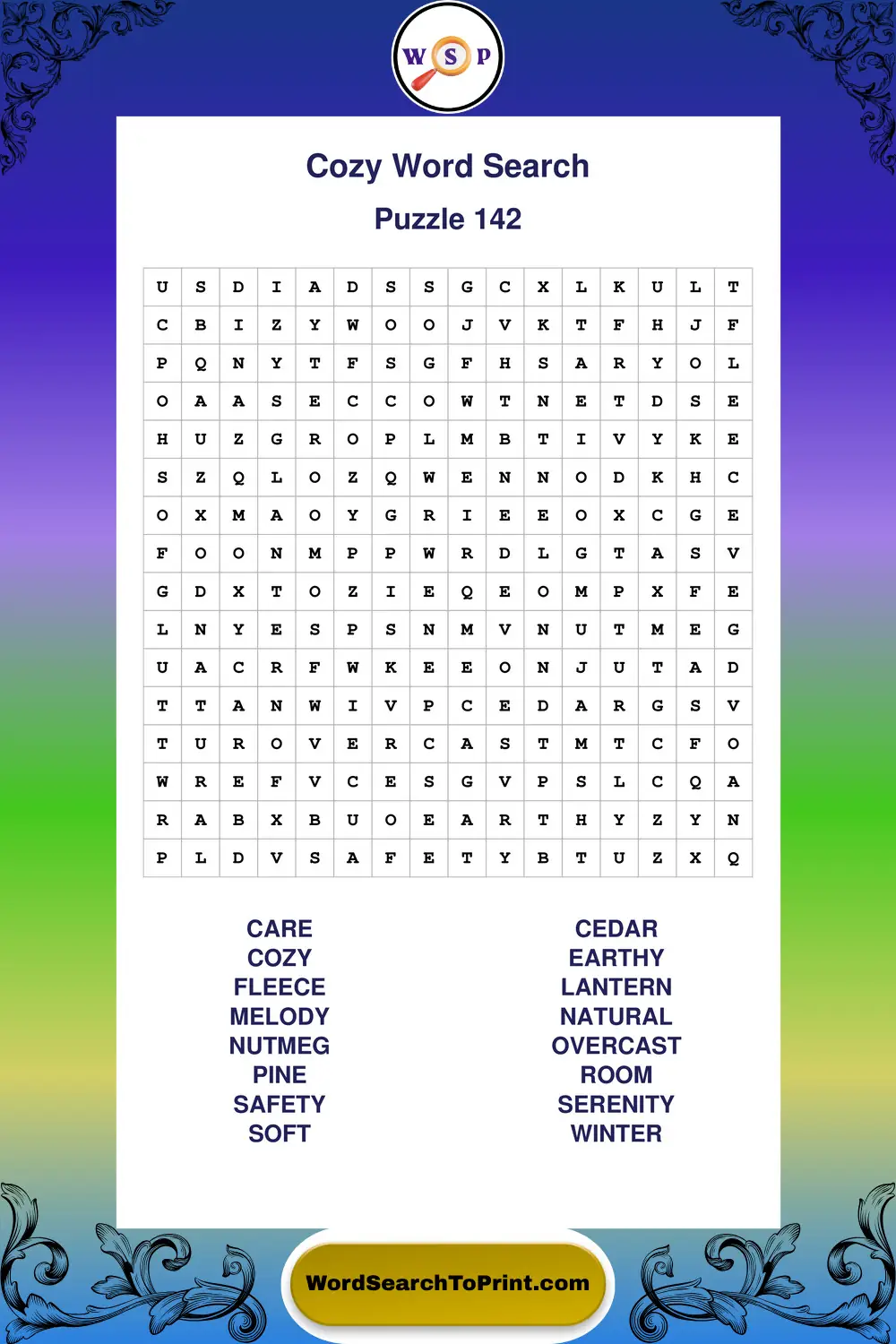 Cozy Word Search Puzzle 142