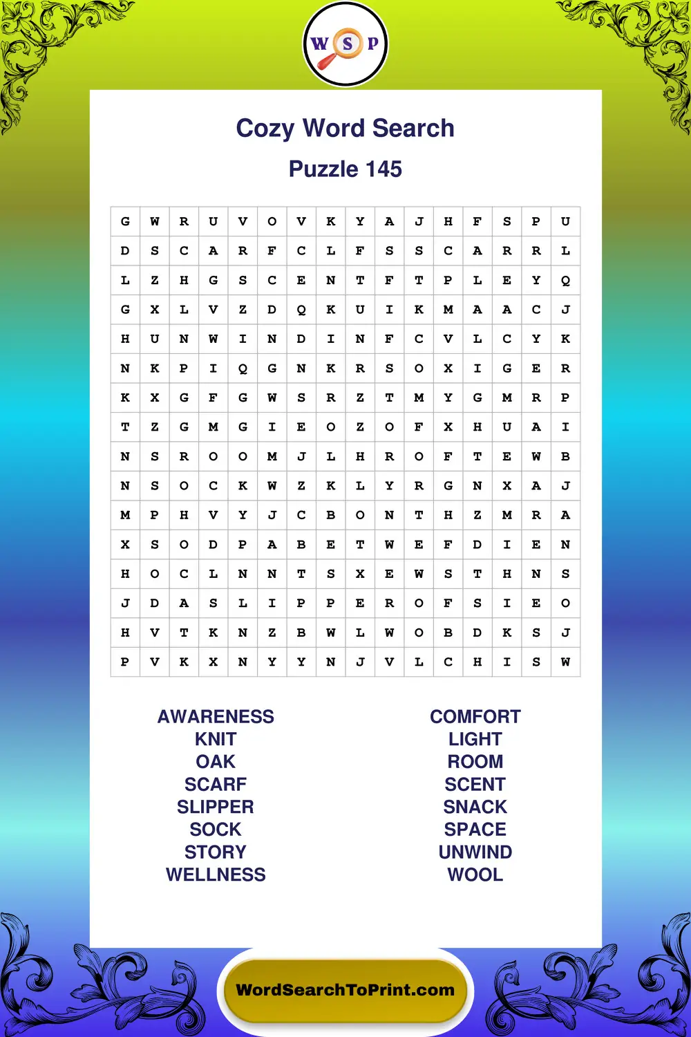 Cozy Word Search Puzzle 145