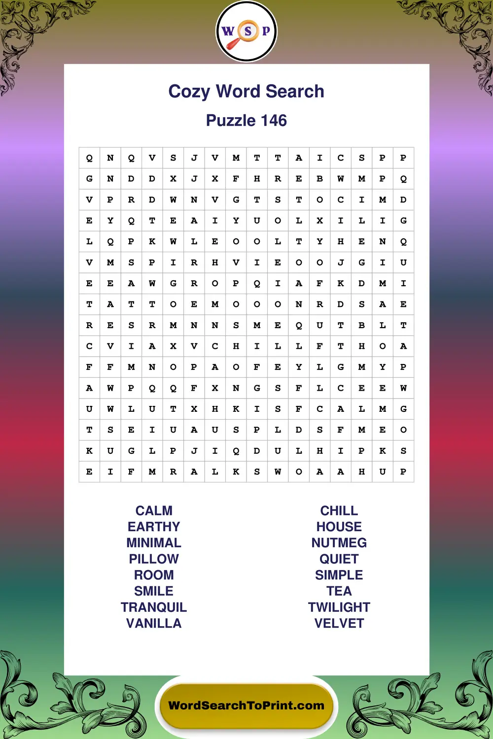 Cozy Word Search Puzzle 146