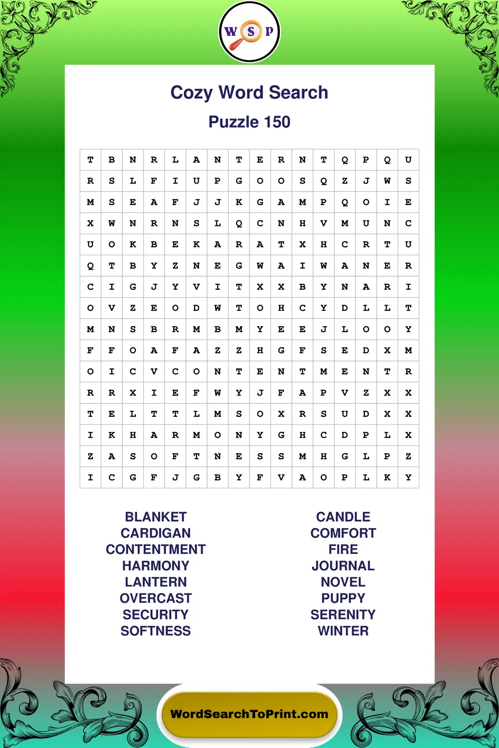Cozy Word Search Puzzle 150