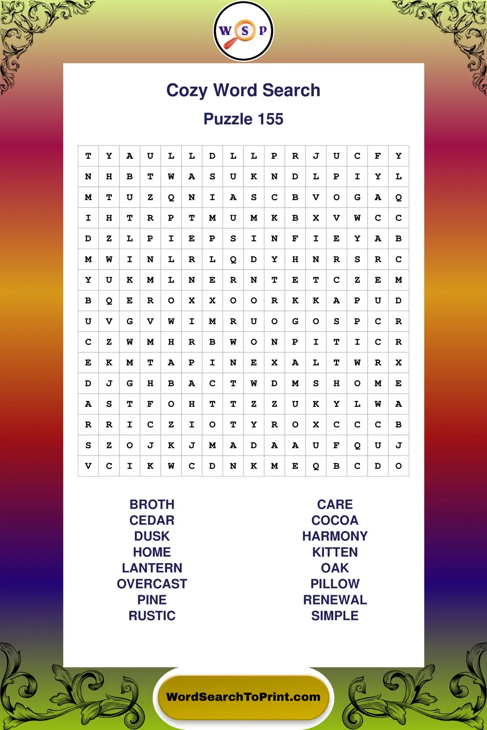 Cozy Word Search Puzzle 155