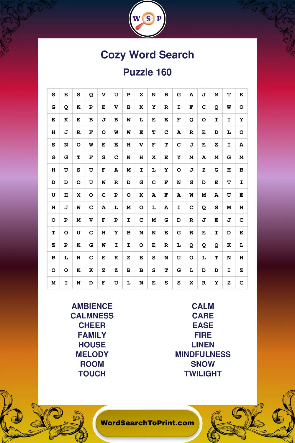 Cozy Word Search Puzzle 160