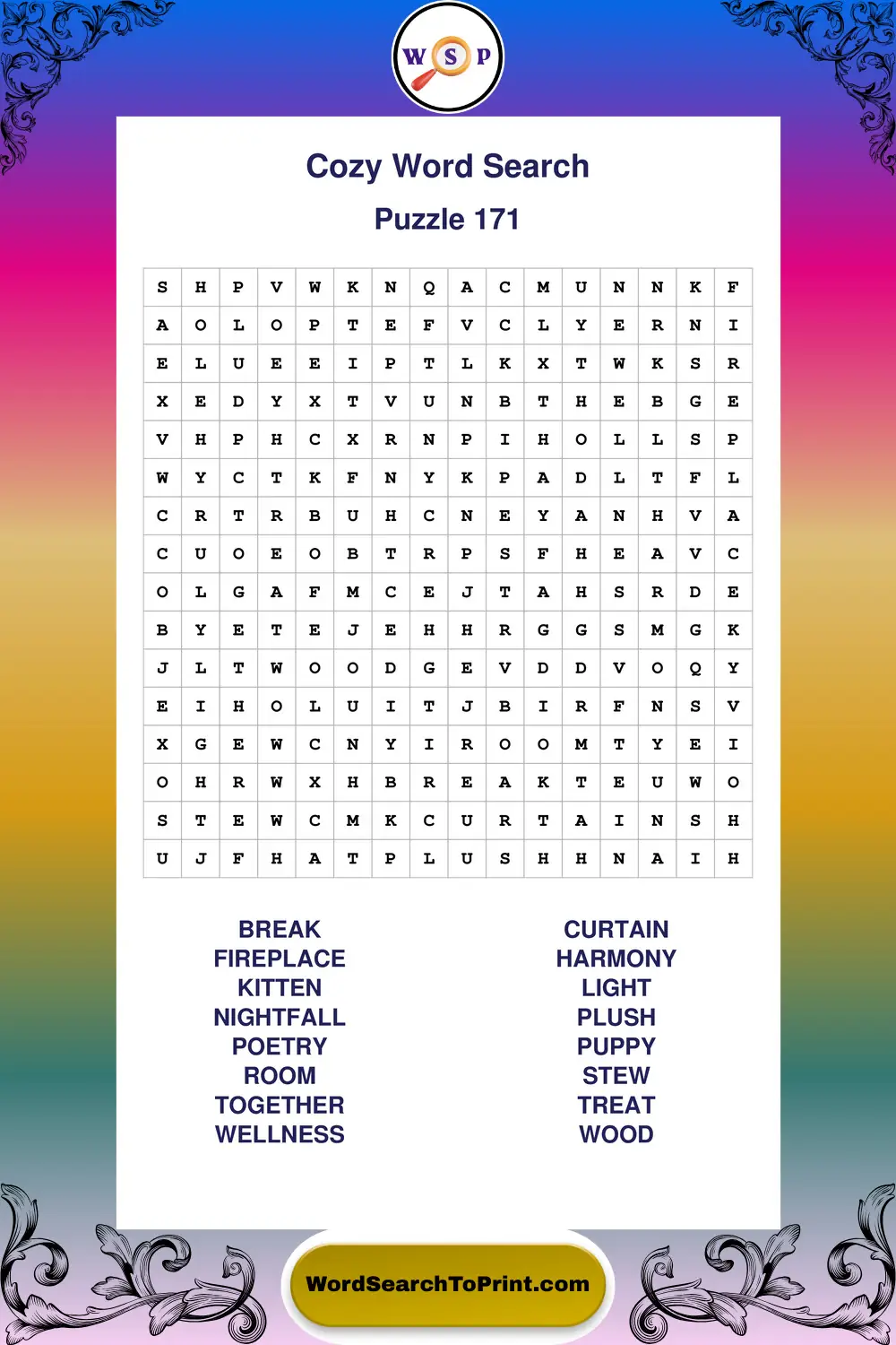 Cozy Word Search Puzzle 171