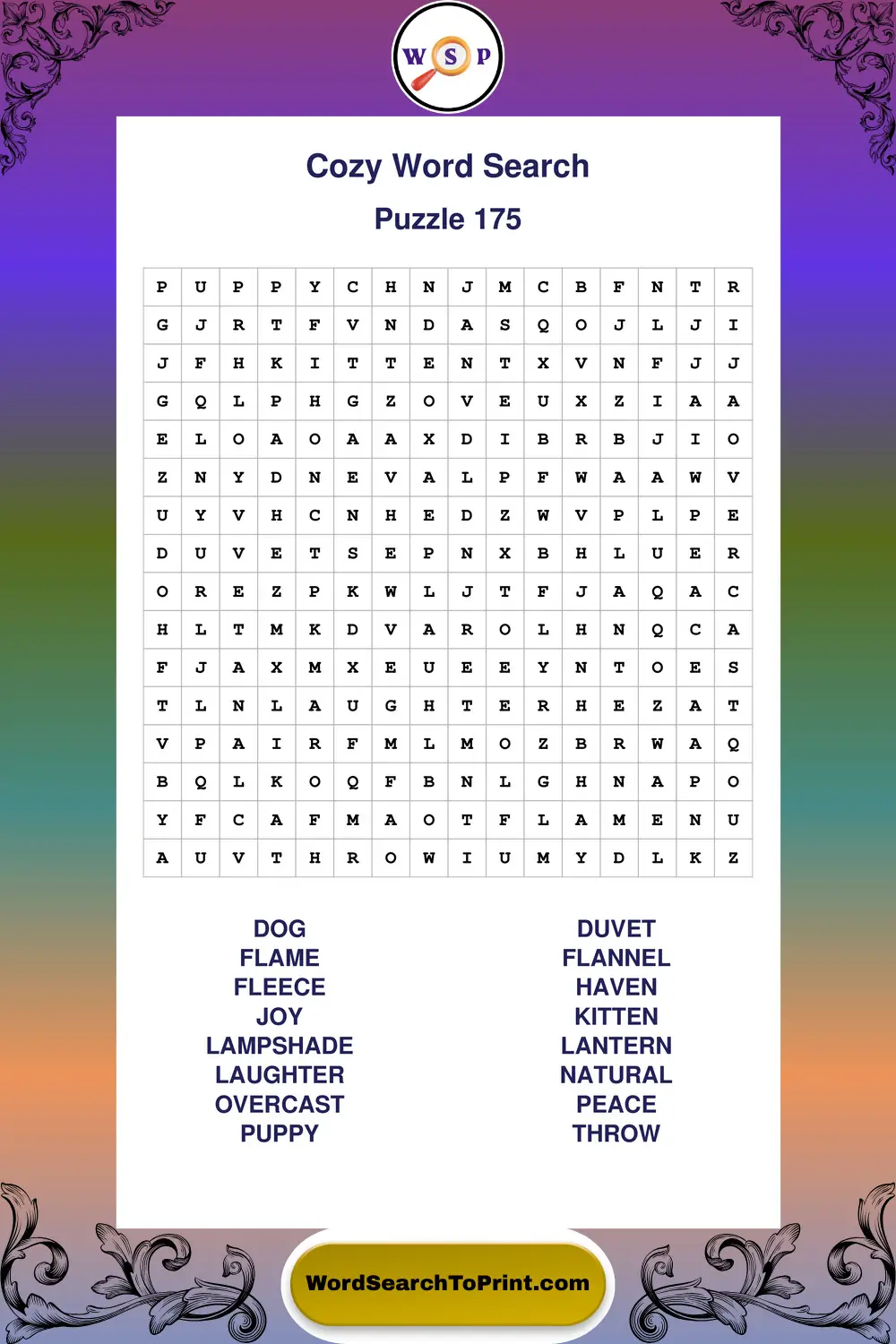 Cozy Word Search Puzzle 175