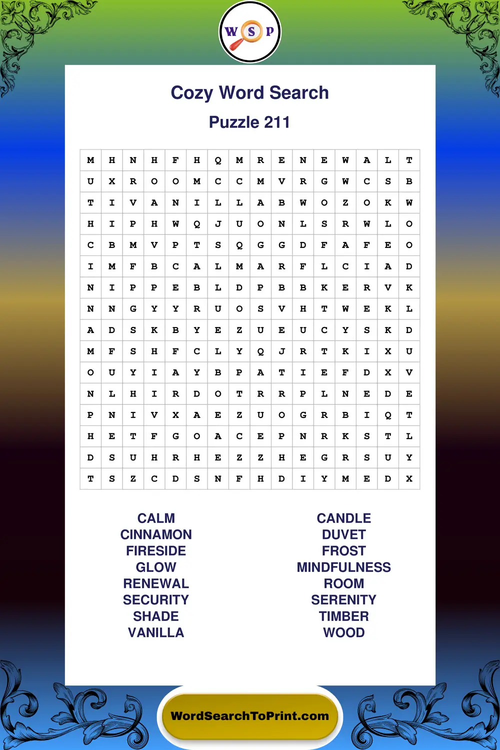 Cozy Word Search Puzzle 211