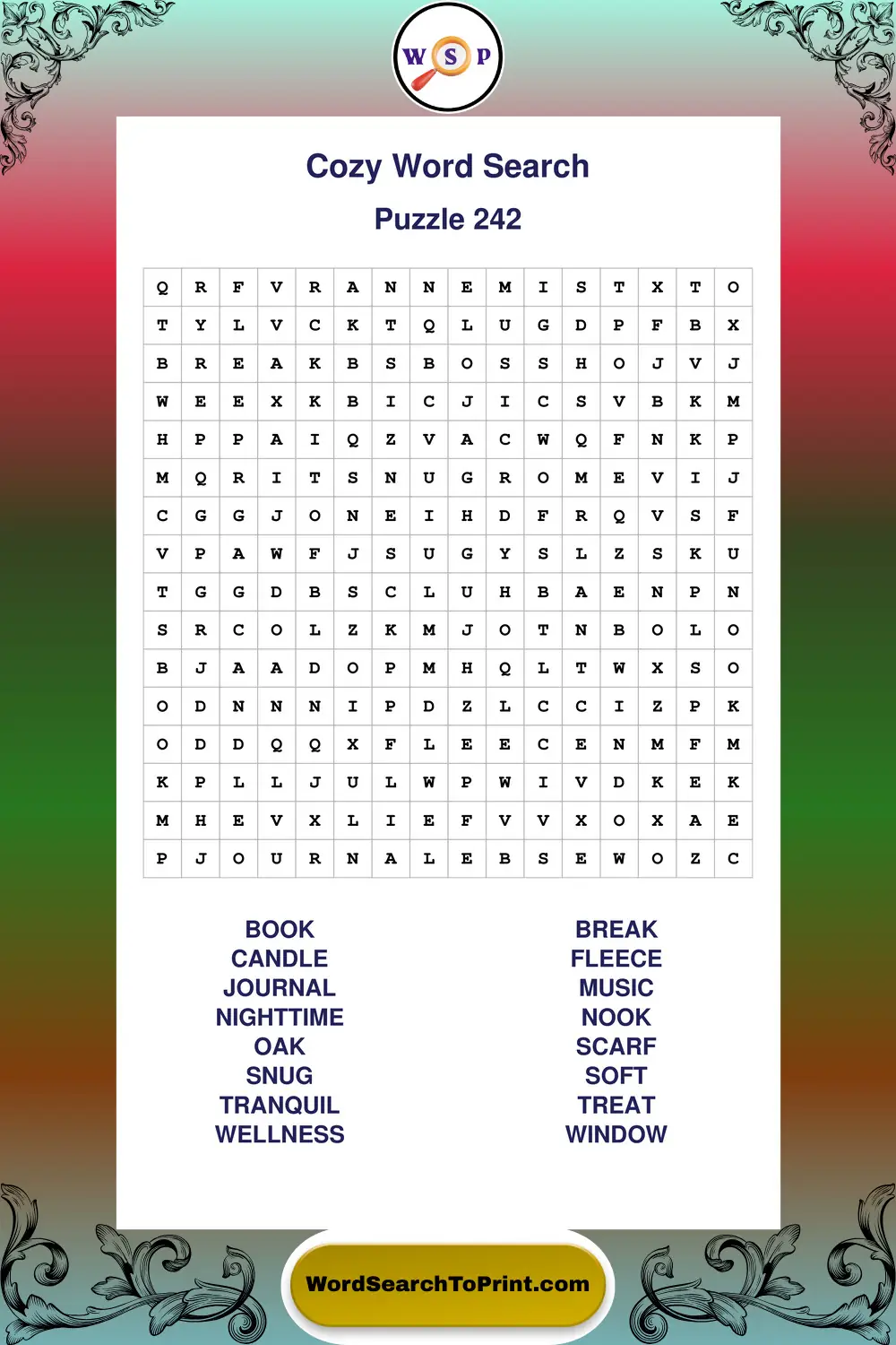 Cozy Word Search Puzzle 242