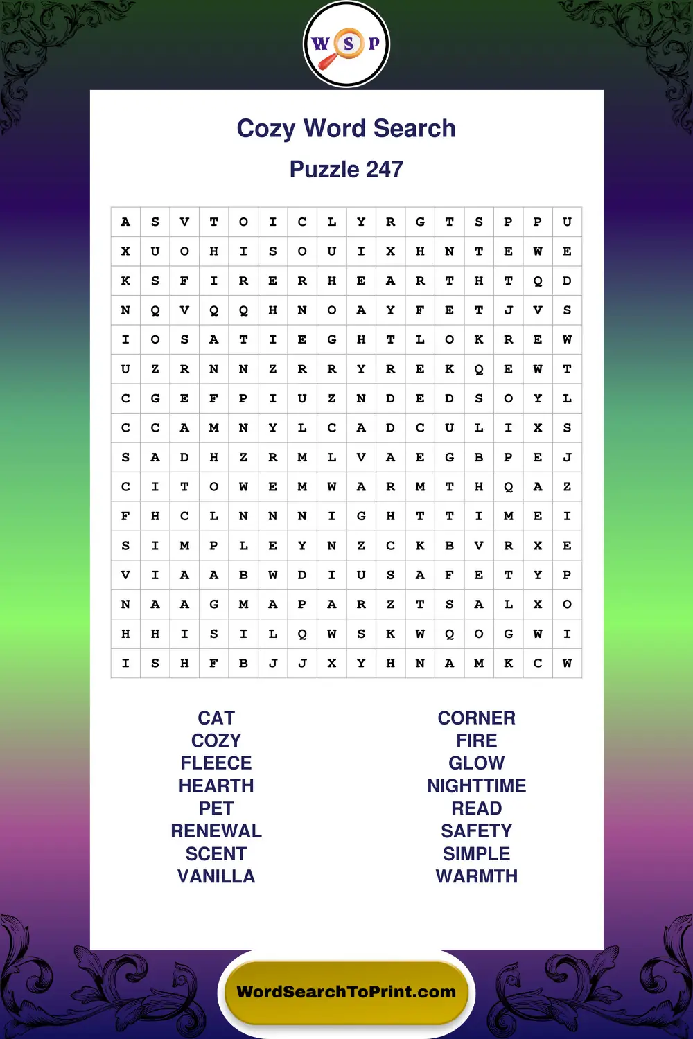 Cozy Word Search Puzzle 247