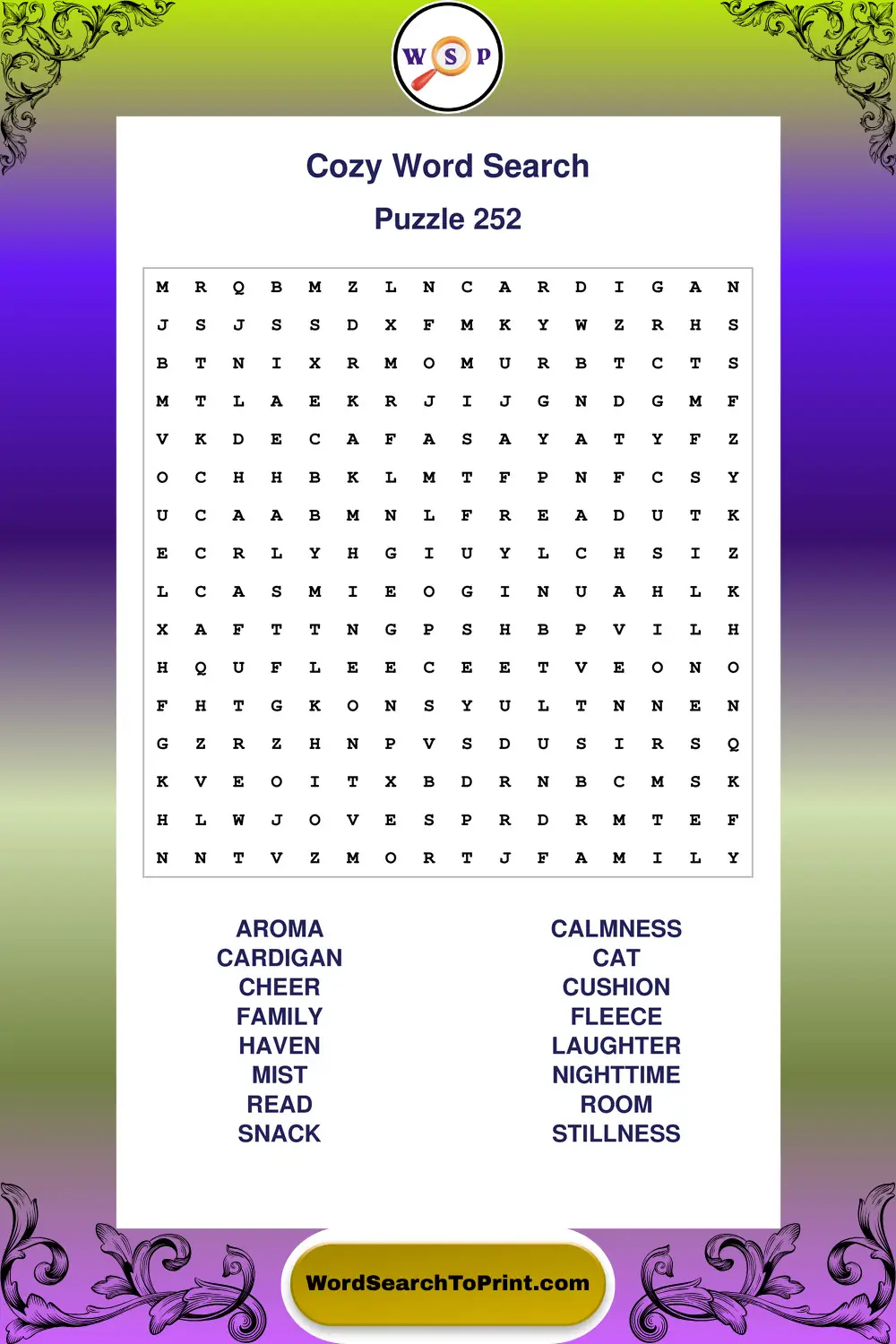 Cozy Word Search Puzzle 252