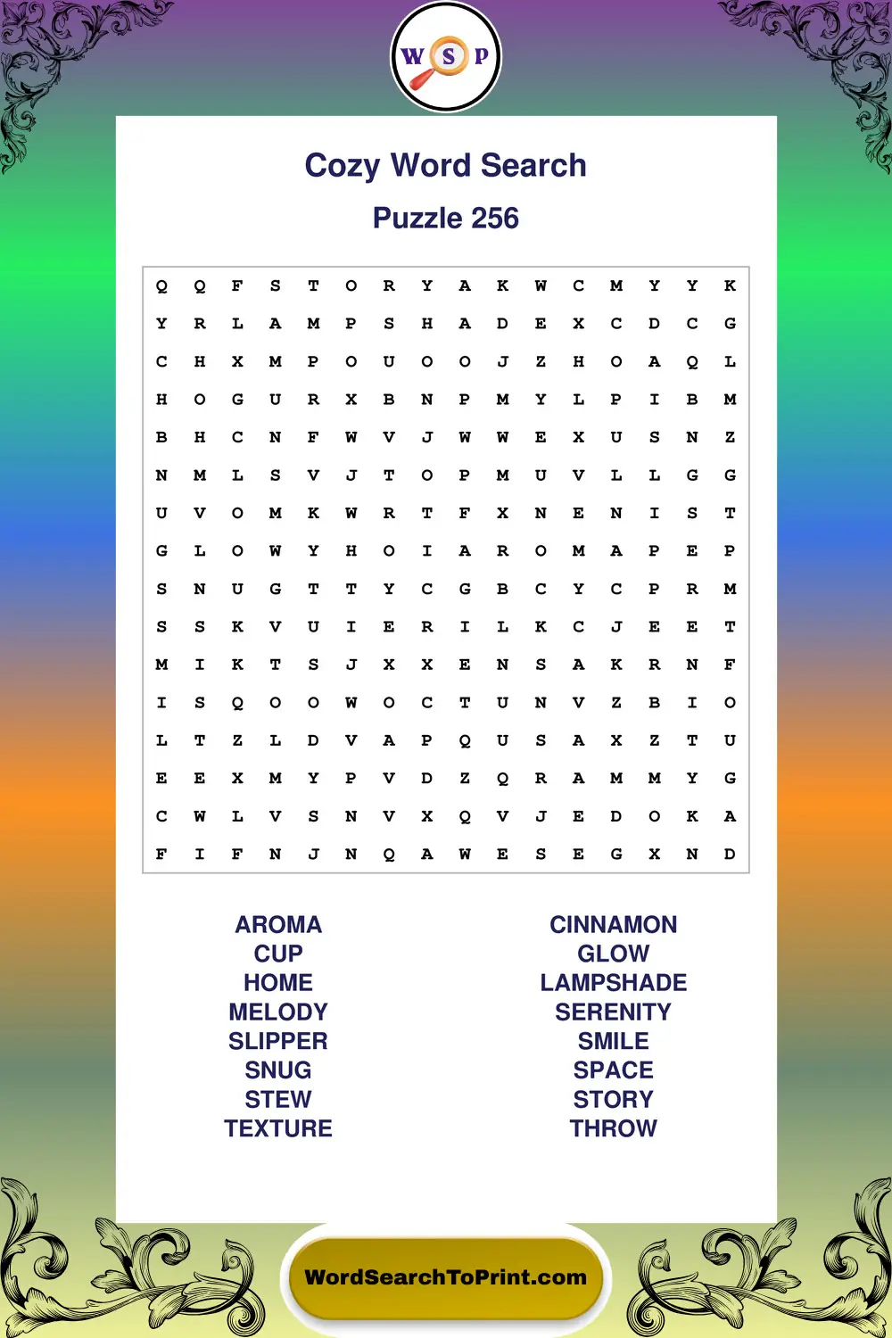 Cozy Word Search Puzzle 256