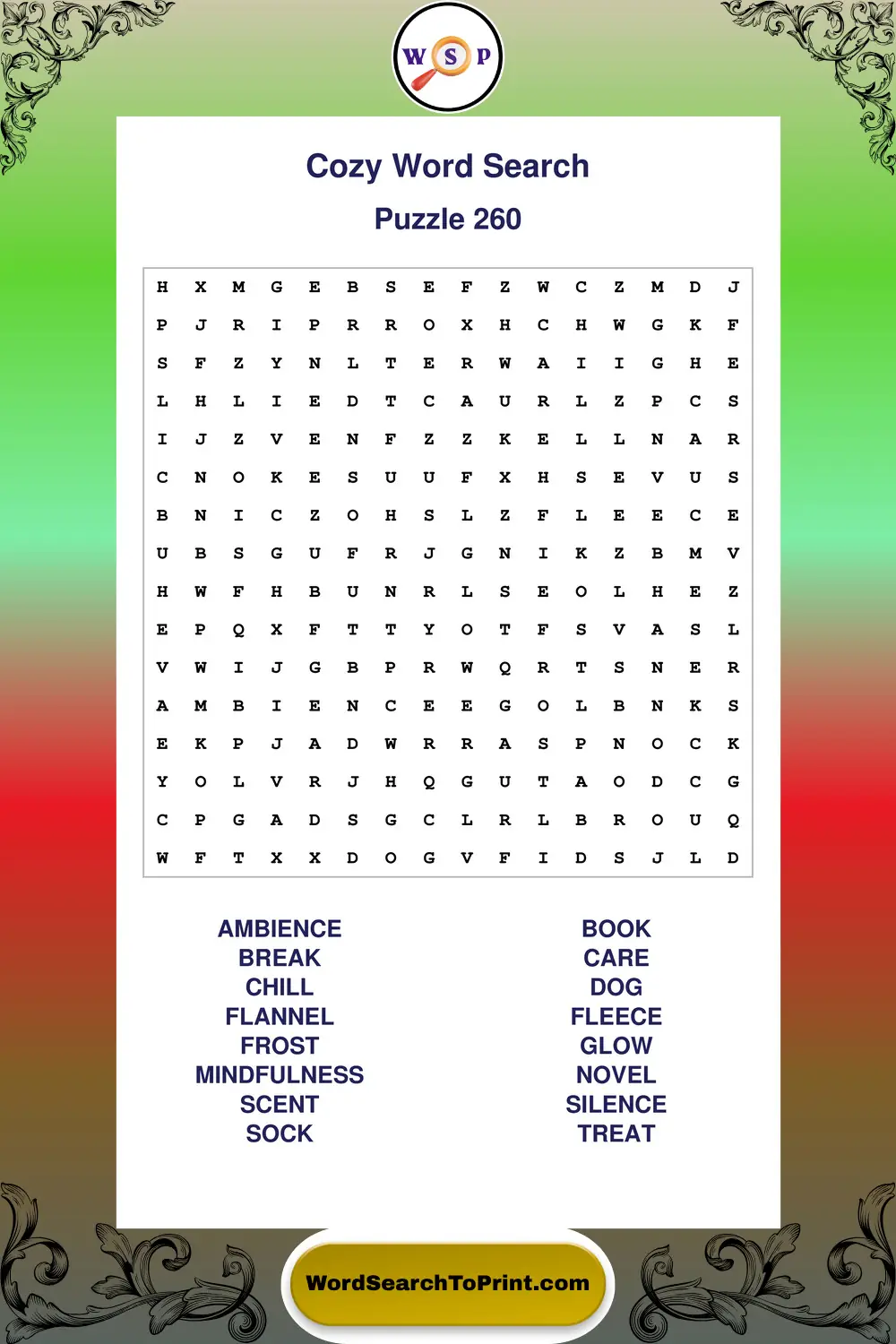 Cozy Word Search Puzzle 260