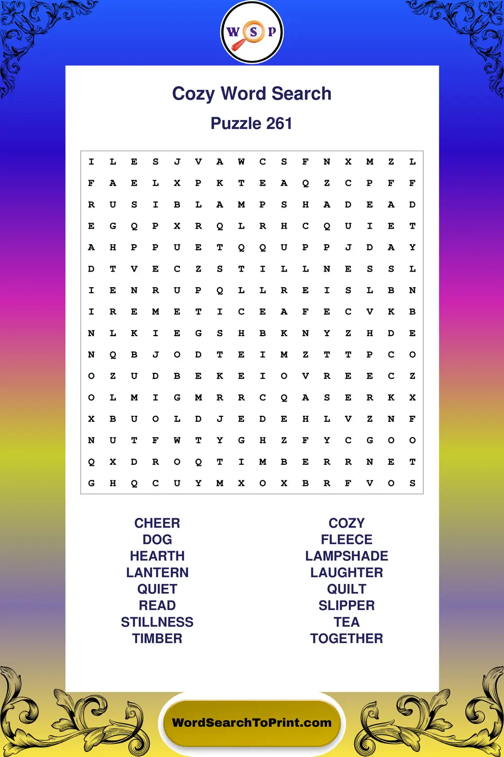 Cozy Word Search Puzzle 261