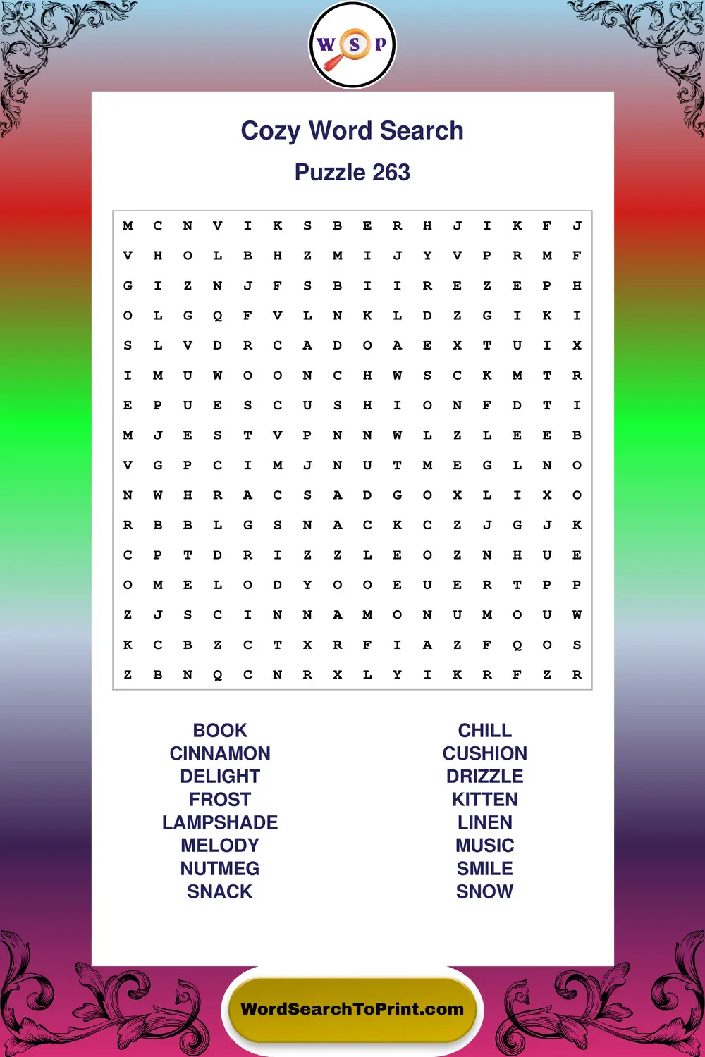 Cozy Word Search Puzzle 263