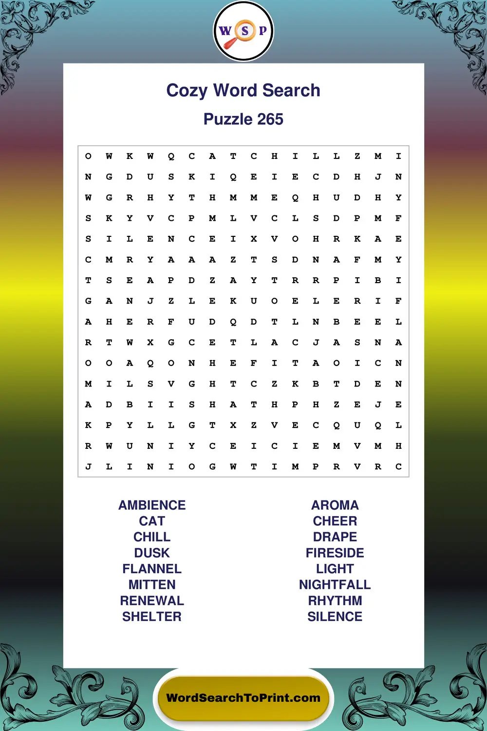 Cozy Word Search Puzzle 265