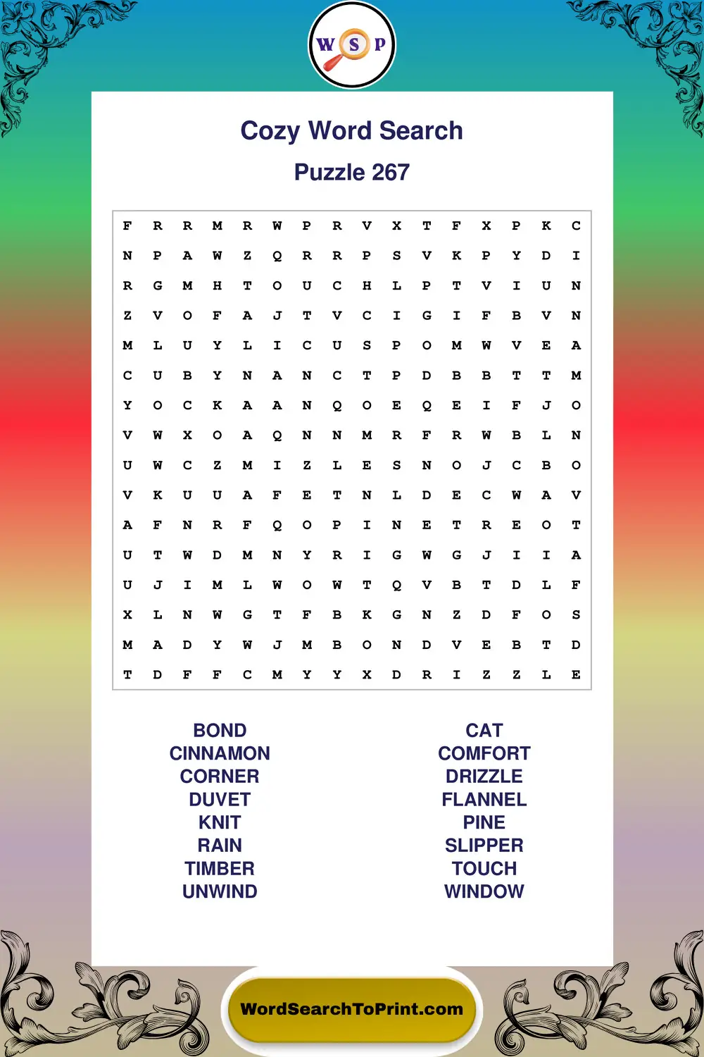 Cozy Word Search Puzzle 267