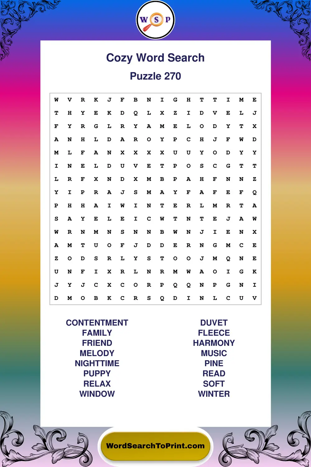 Cozy Word Search Puzzle 270