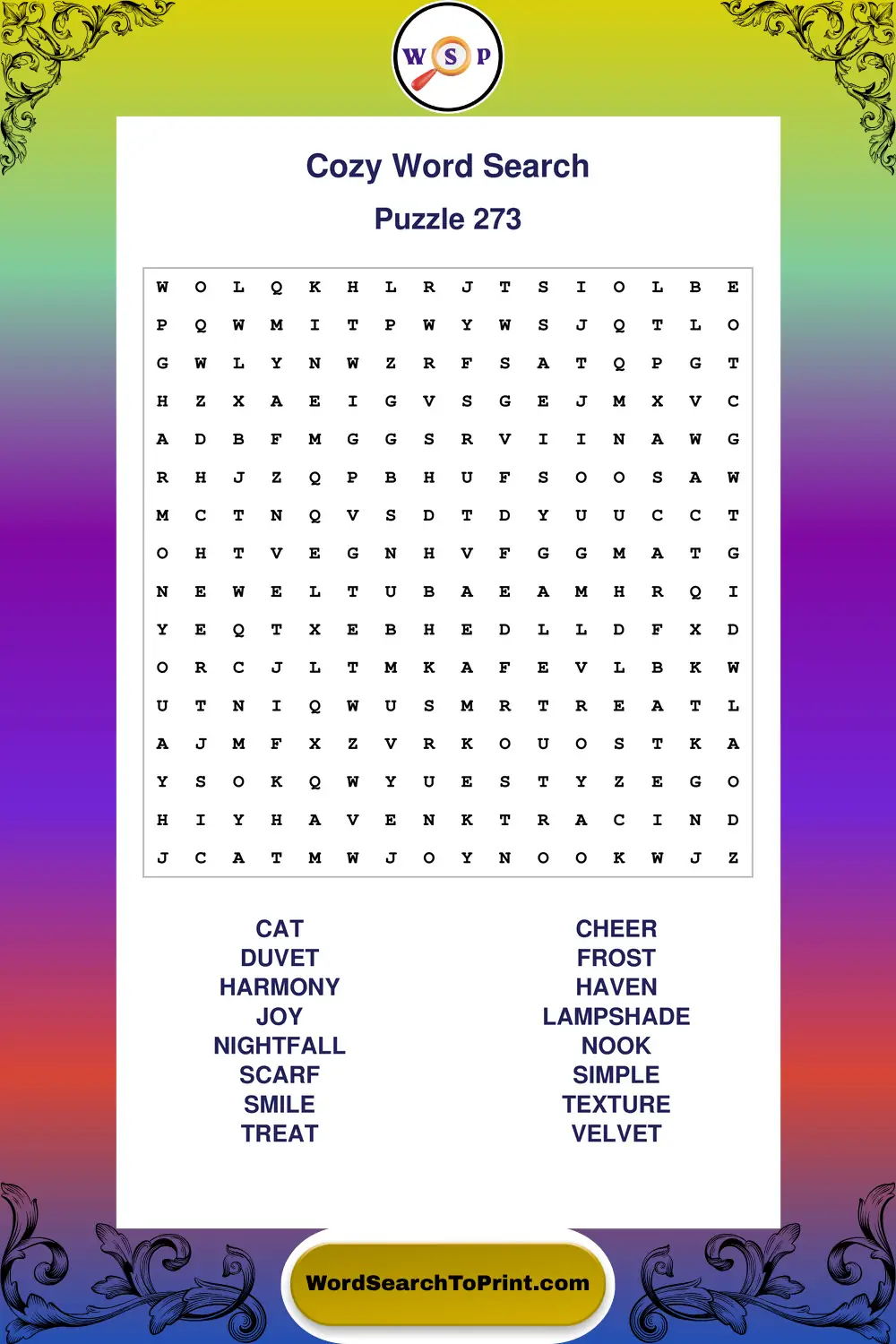 Cozy Word Search Puzzle 273