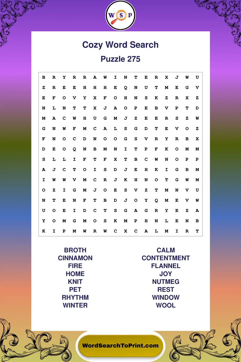 Cozy Word Search Puzzle 275