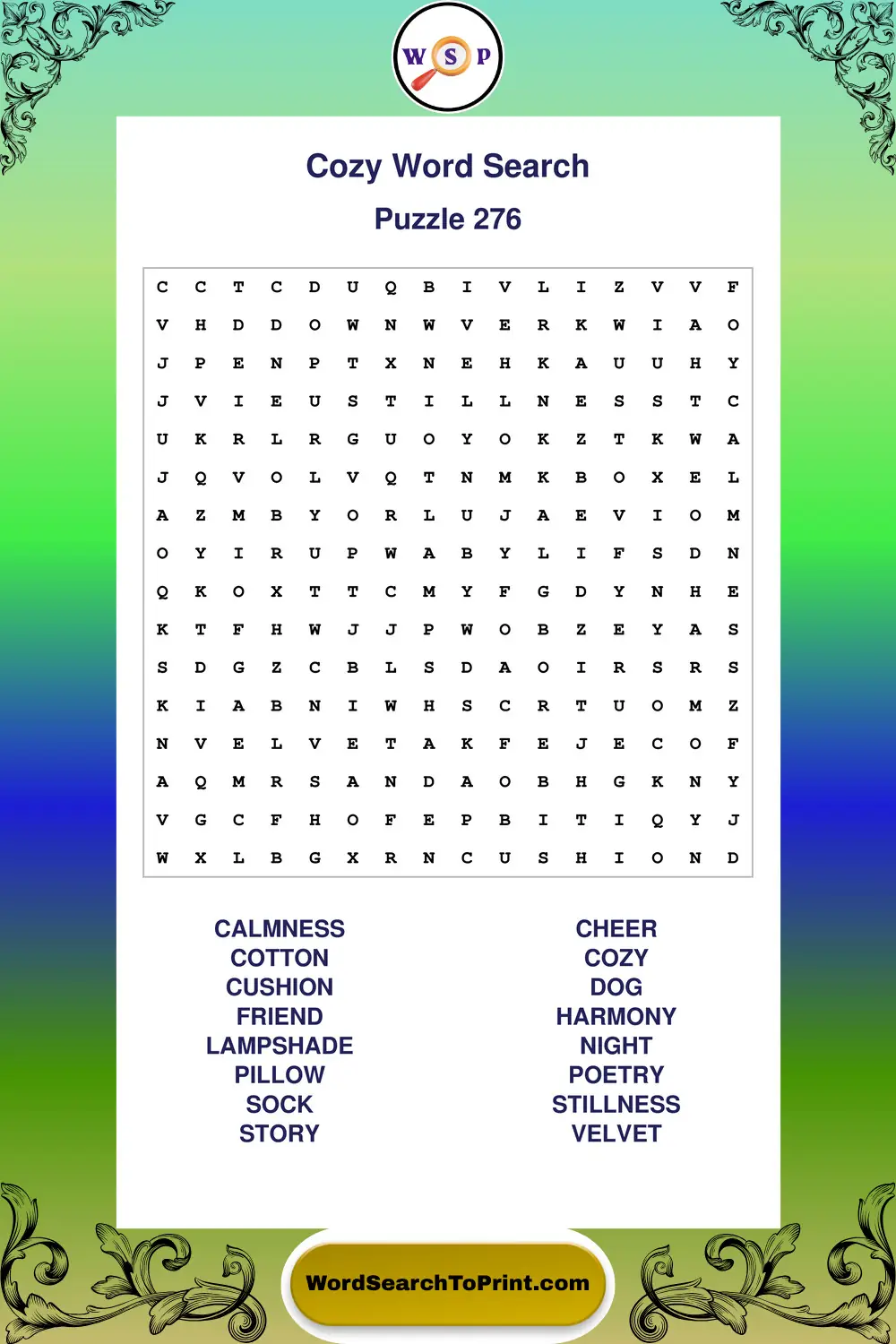 Cozy Word Search Puzzle 276