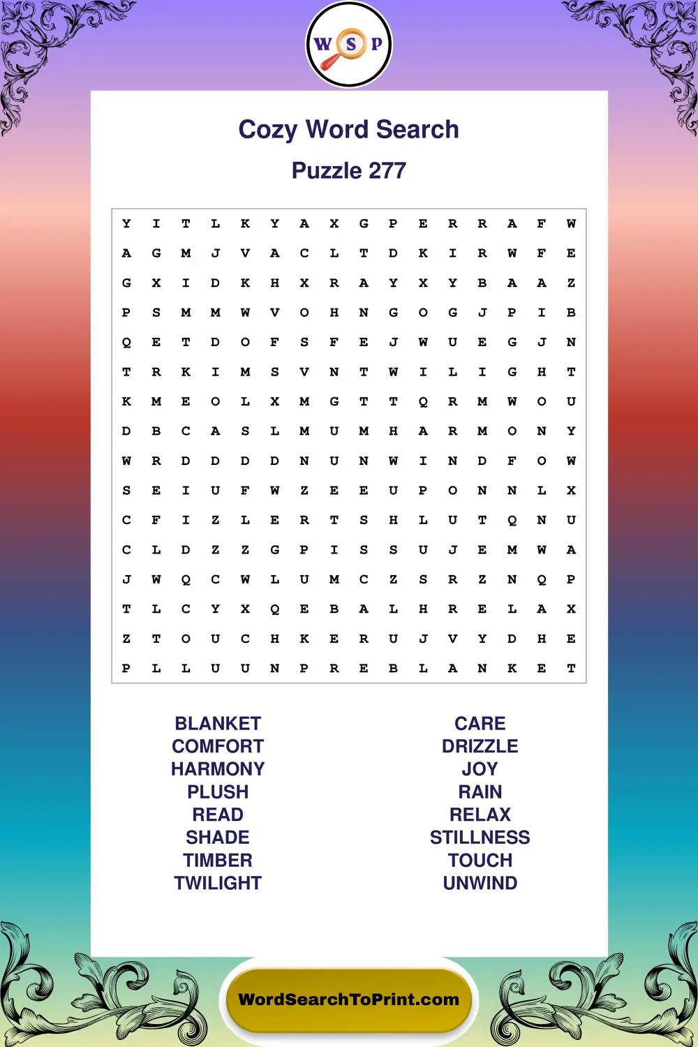 Cozy Word Search Puzzle 277