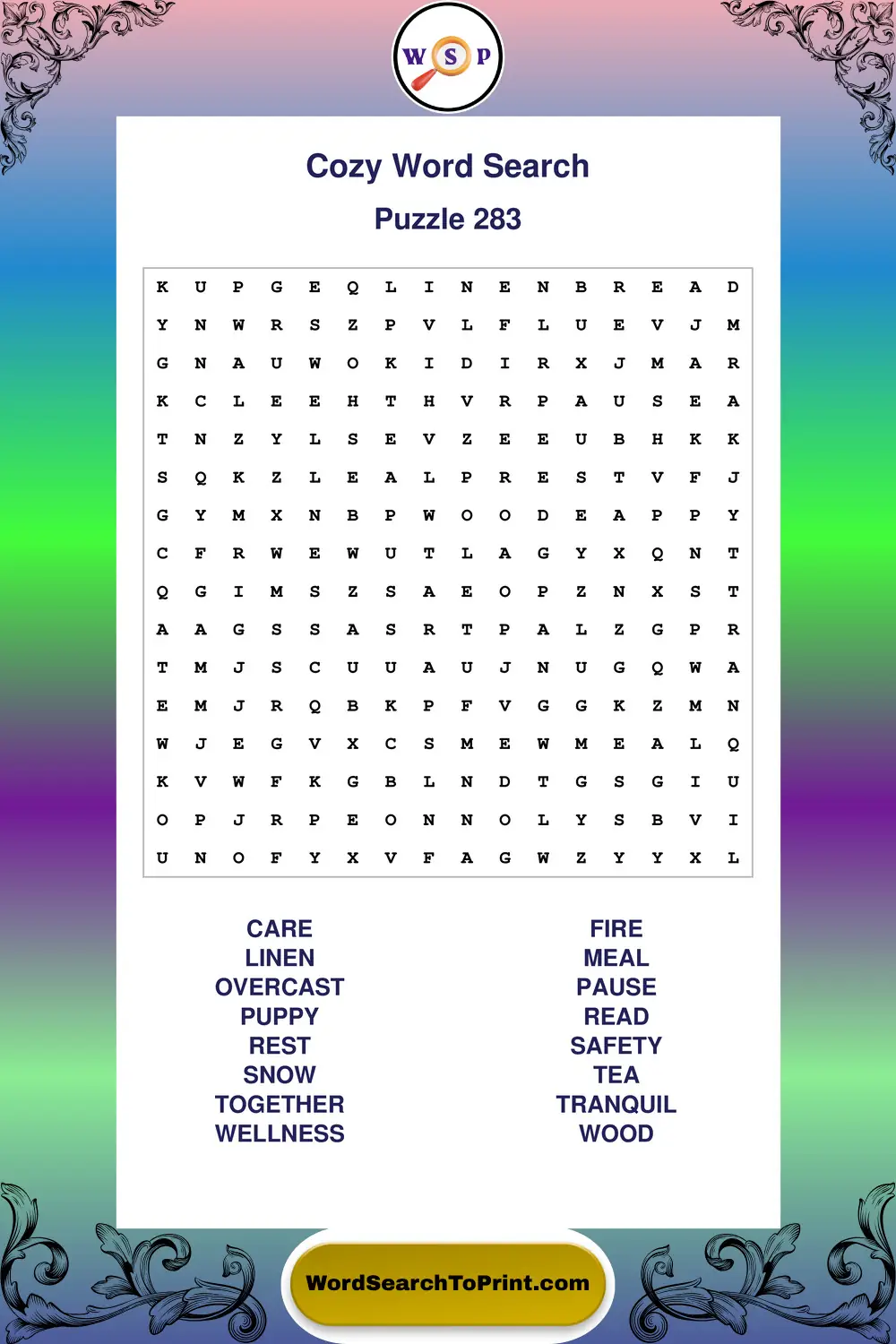 Cozy Word Search Puzzle 283