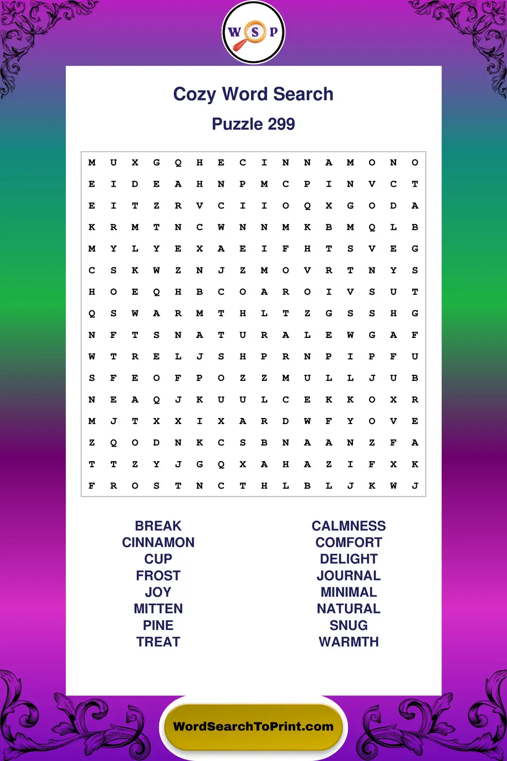 Cozy Word Search Puzzle 299