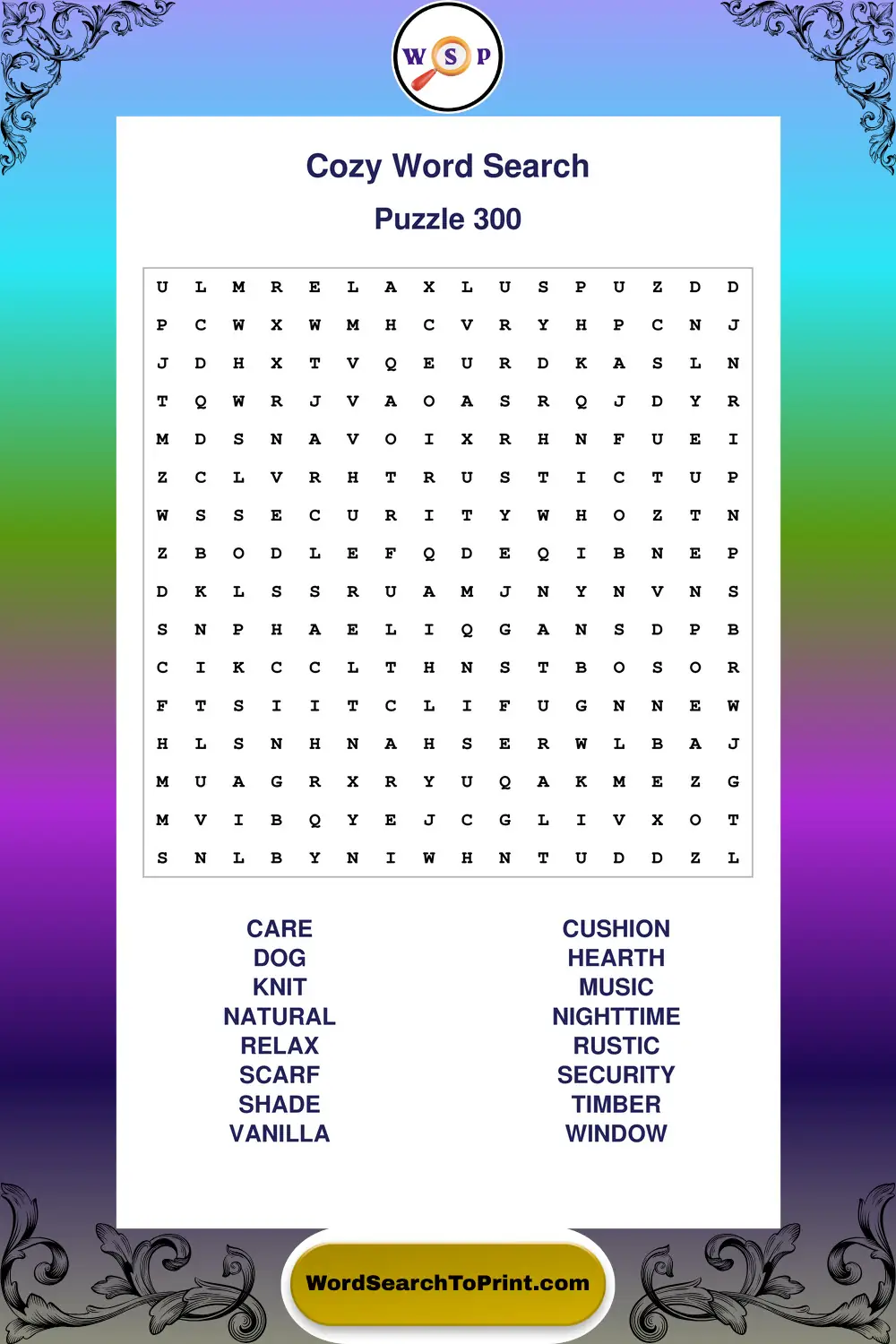 Cozy Word Search Puzzle 300