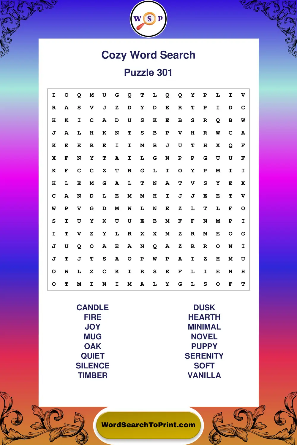Cozy Word Search Puzzle 301