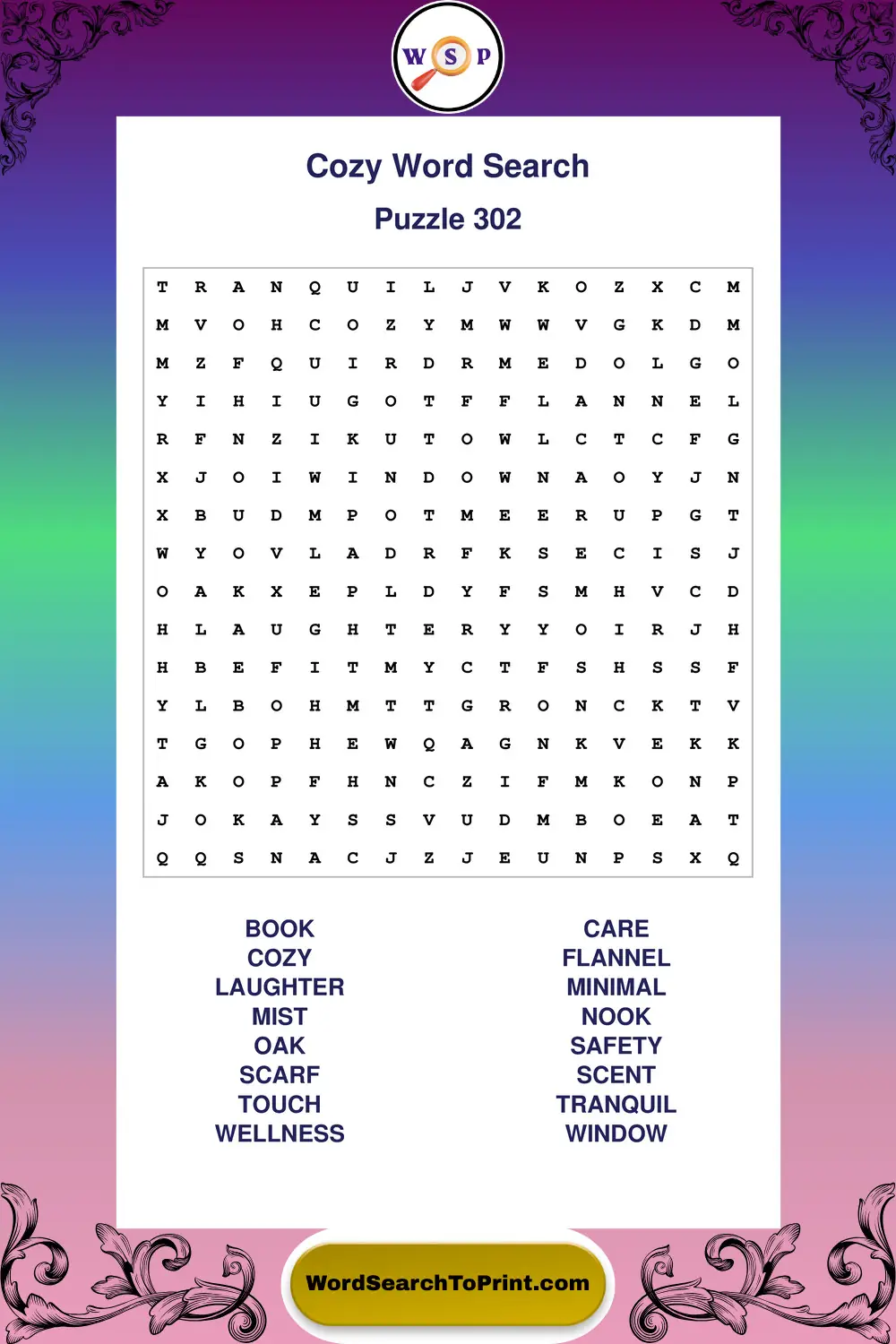 Cozy Word Search Puzzle 302