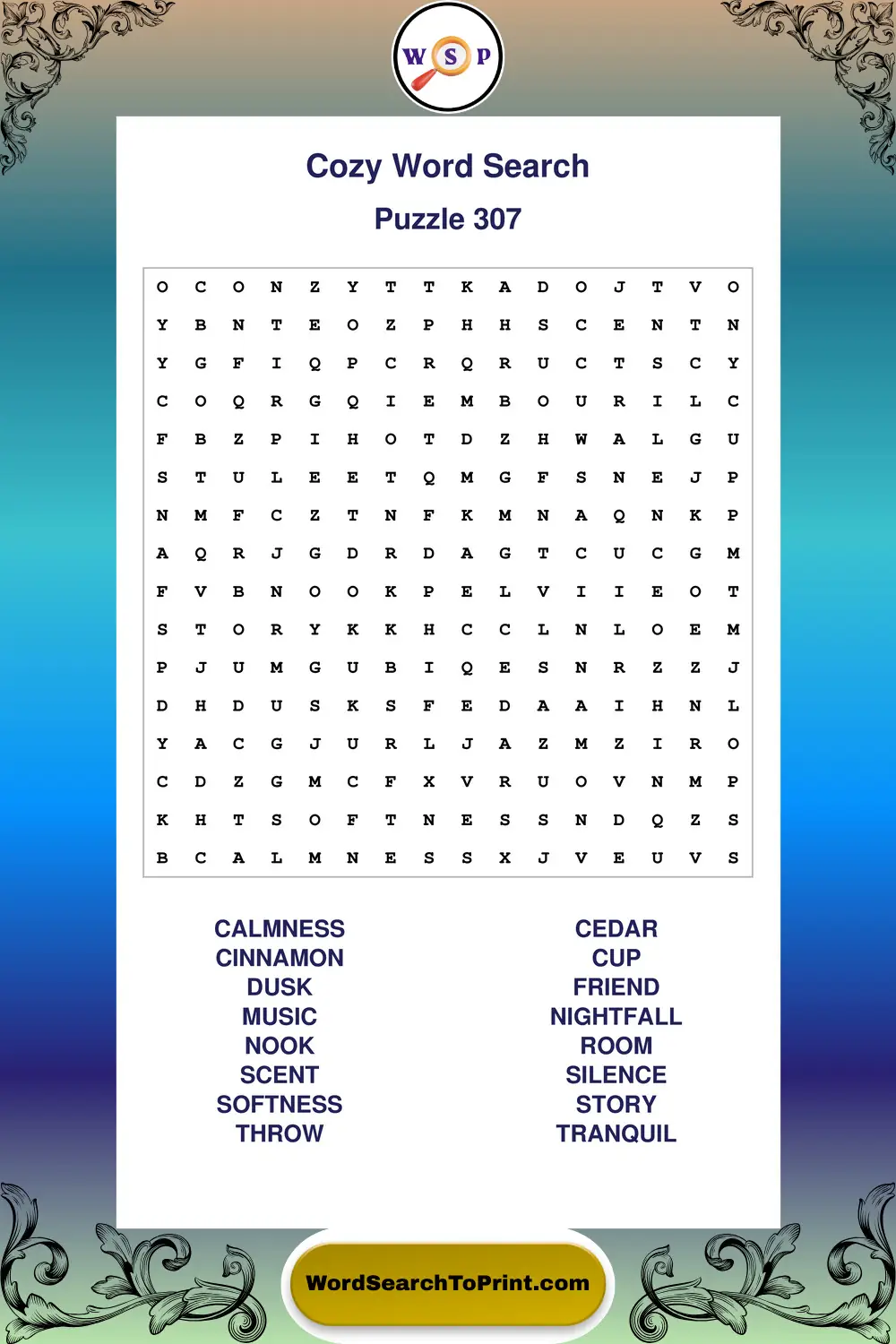Cozy Word Search Puzzle 307
