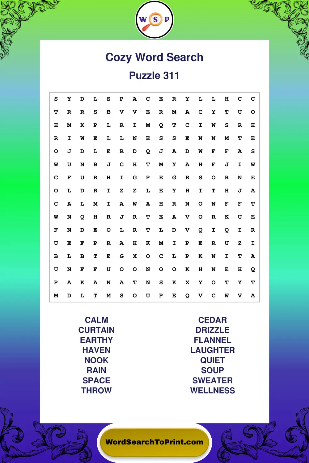 Cozy Word Search Puzzle 311