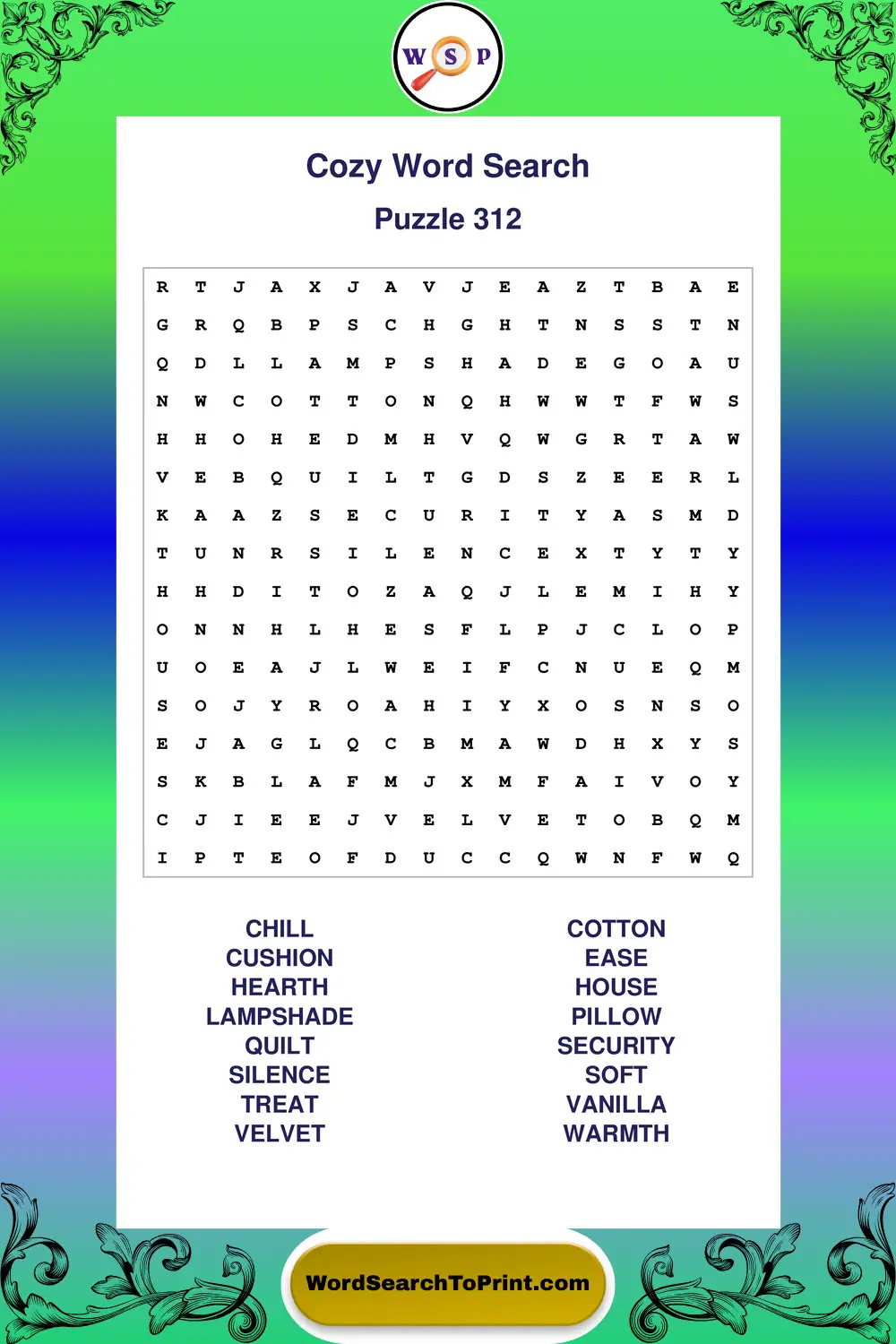 Cozy Word Search Puzzle 312