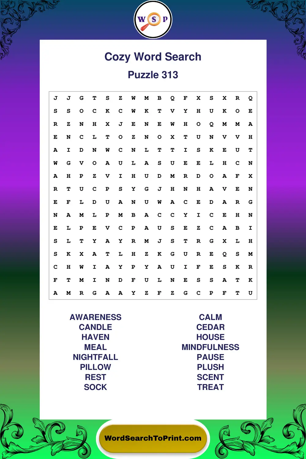 Cozy Word Search Puzzle 313