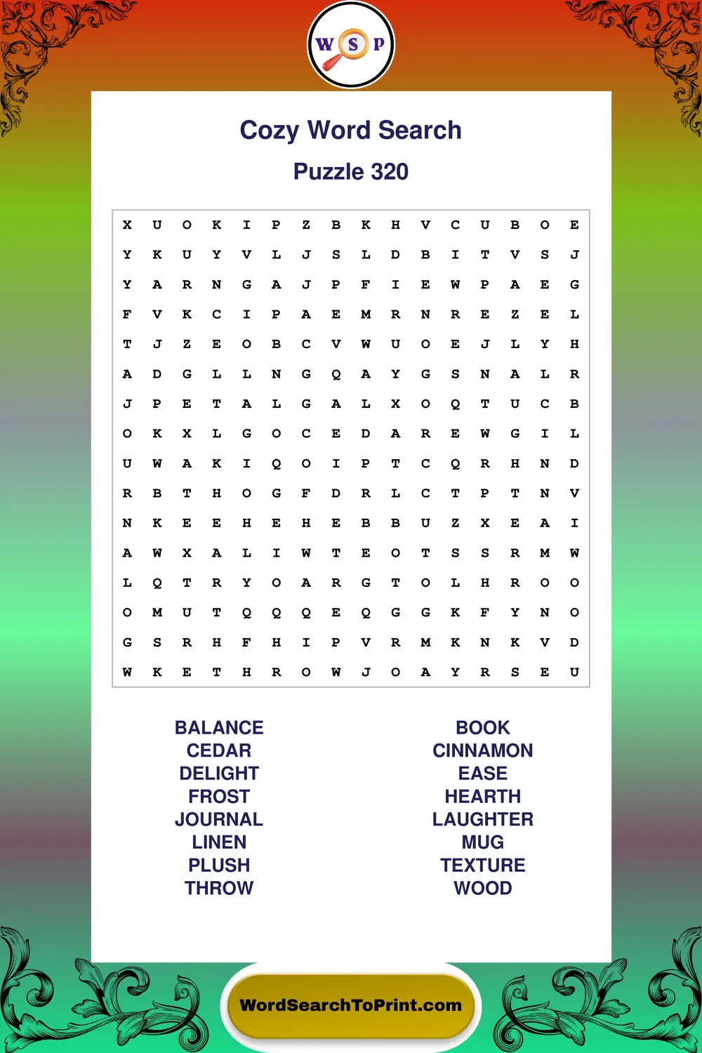 Cozy Word Search Puzzle 320