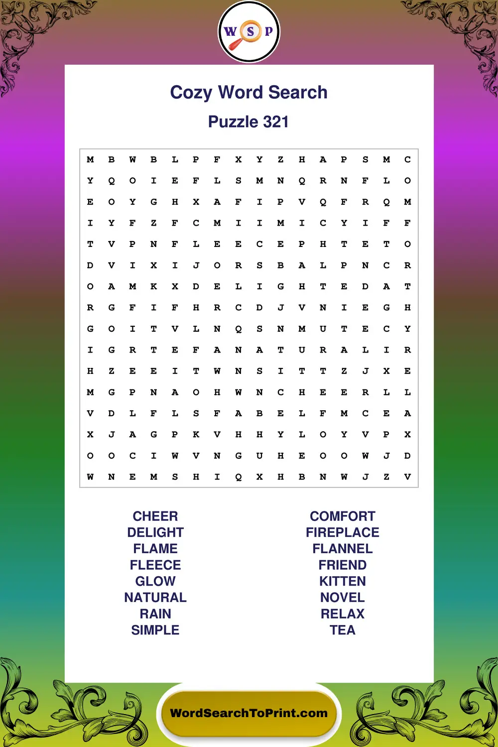 Cozy Word Search Puzzle 321