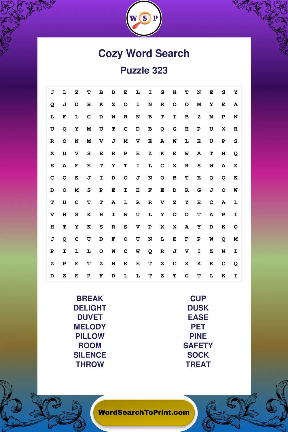 Cozy Word Search Puzzle 323