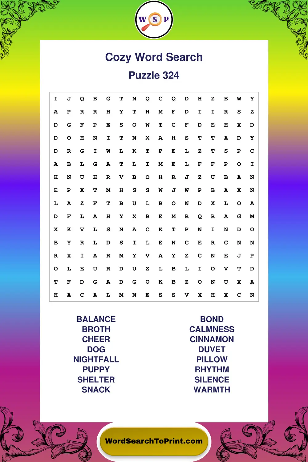 Cozy Word Search Puzzle 324