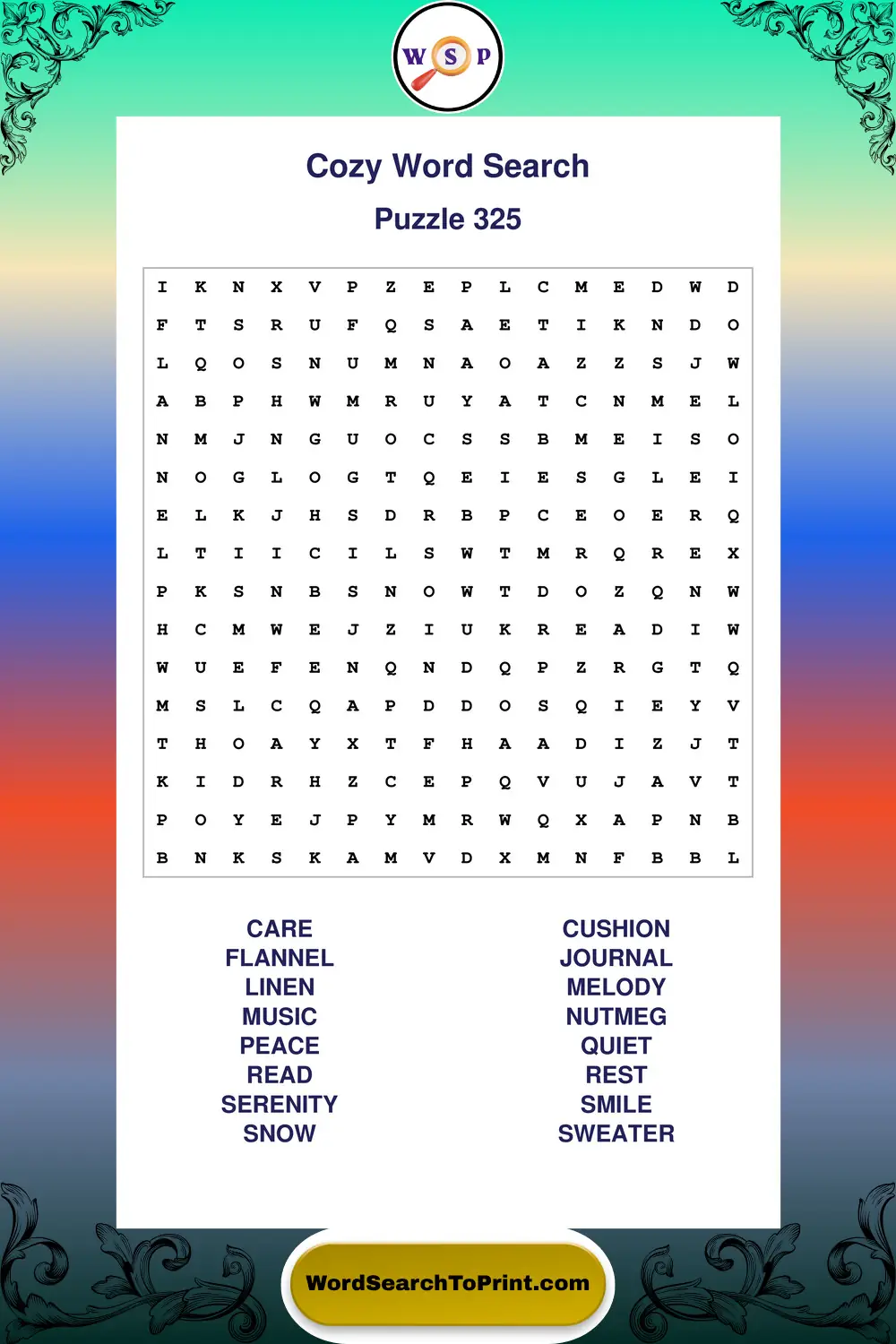 Cozy Word Search Puzzle 325