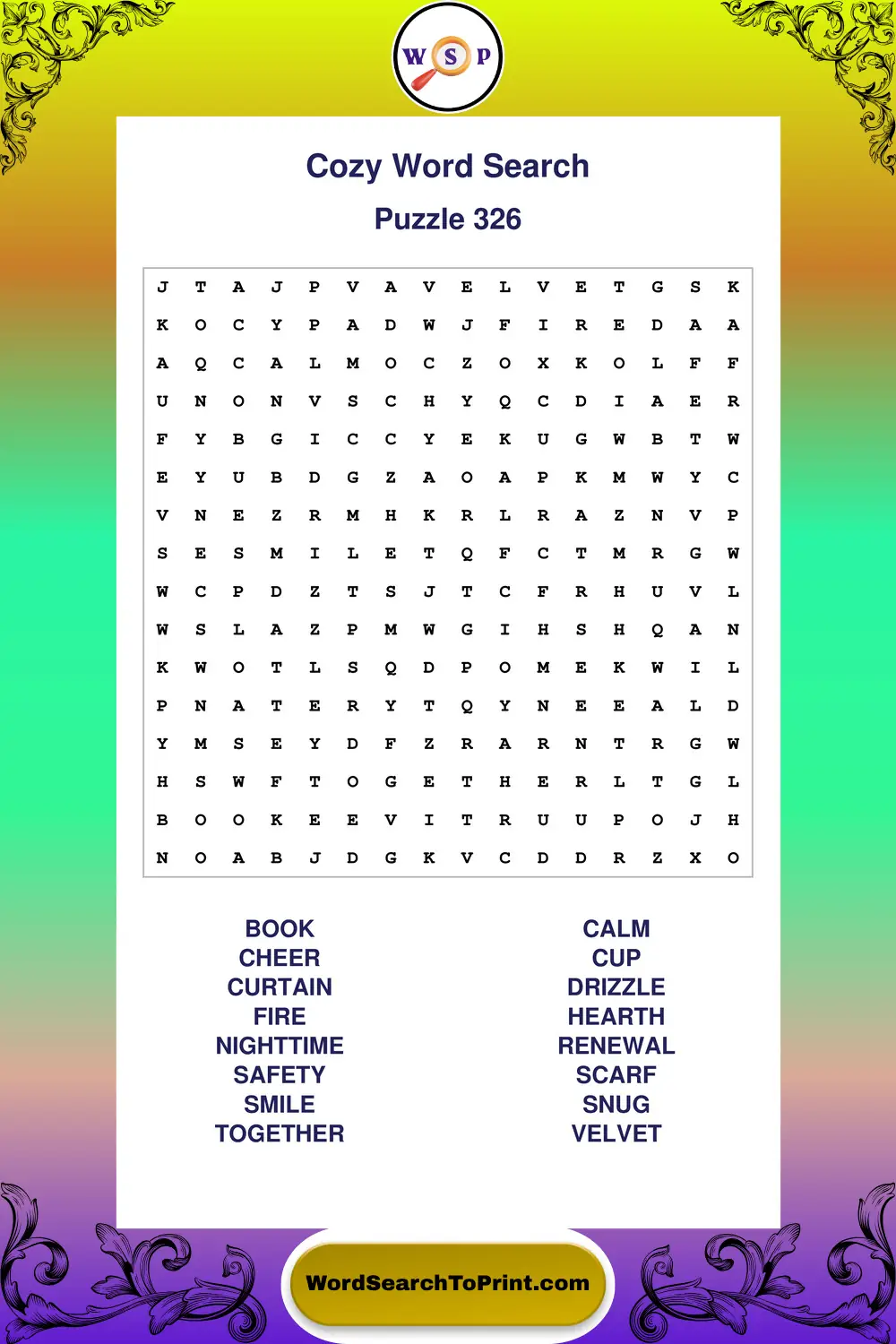 Cozy Word Search Puzzle 326