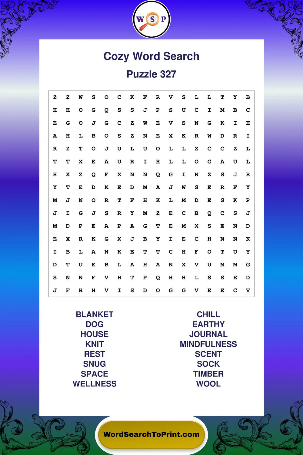 Cozy Word Search Puzzle 327