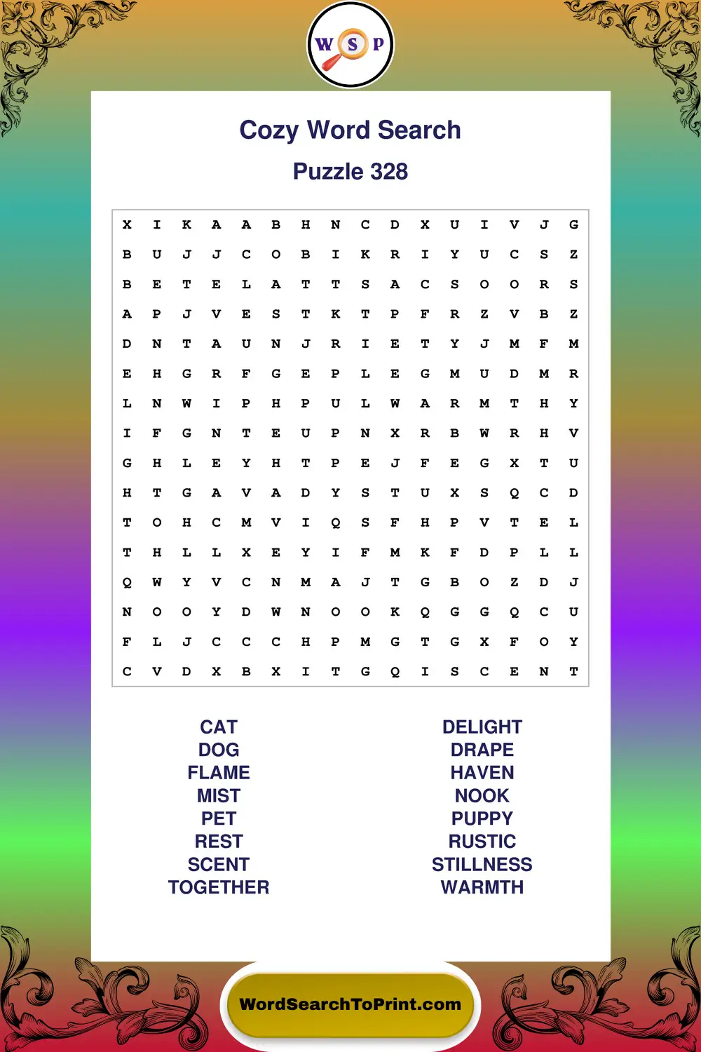 Cozy Word Search Puzzle 328