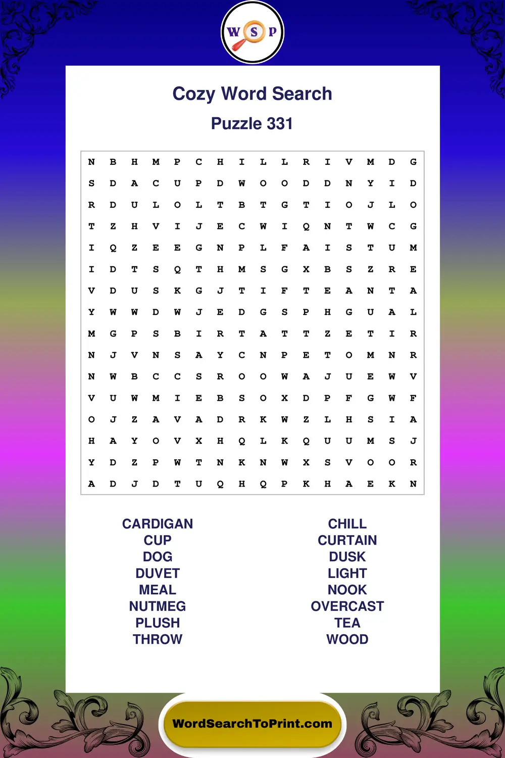 Cozy Word Search Puzzle 331