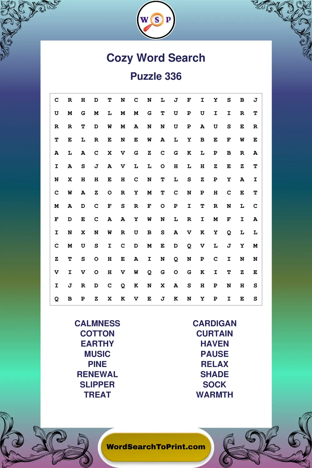 Cozy Word Search Puzzle 336