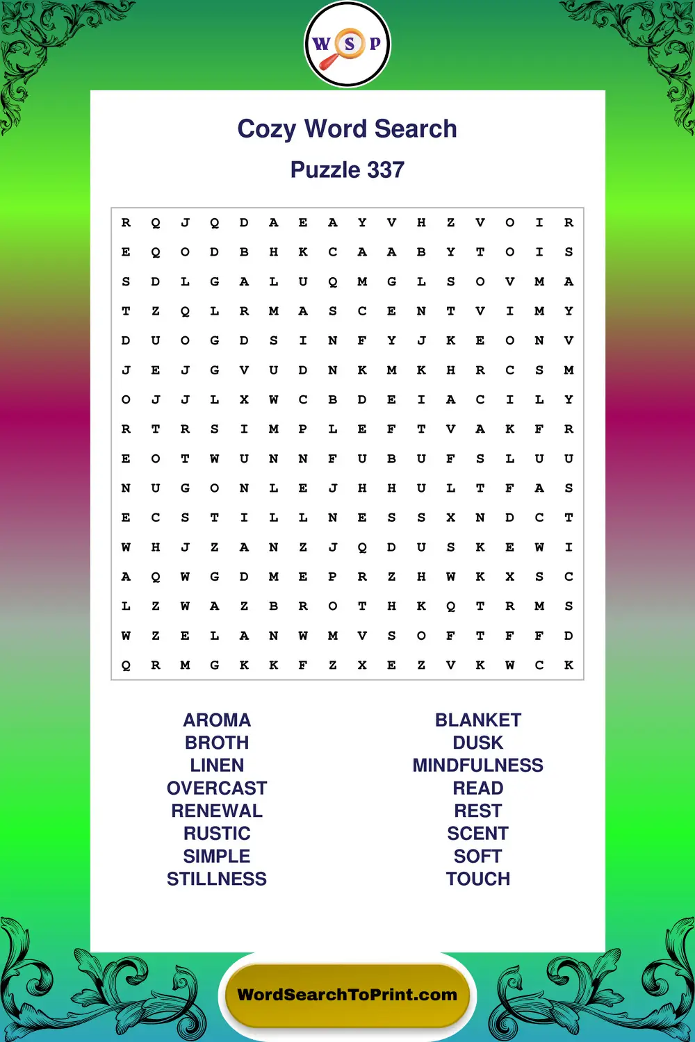 Cozy Word Search Puzzle 337