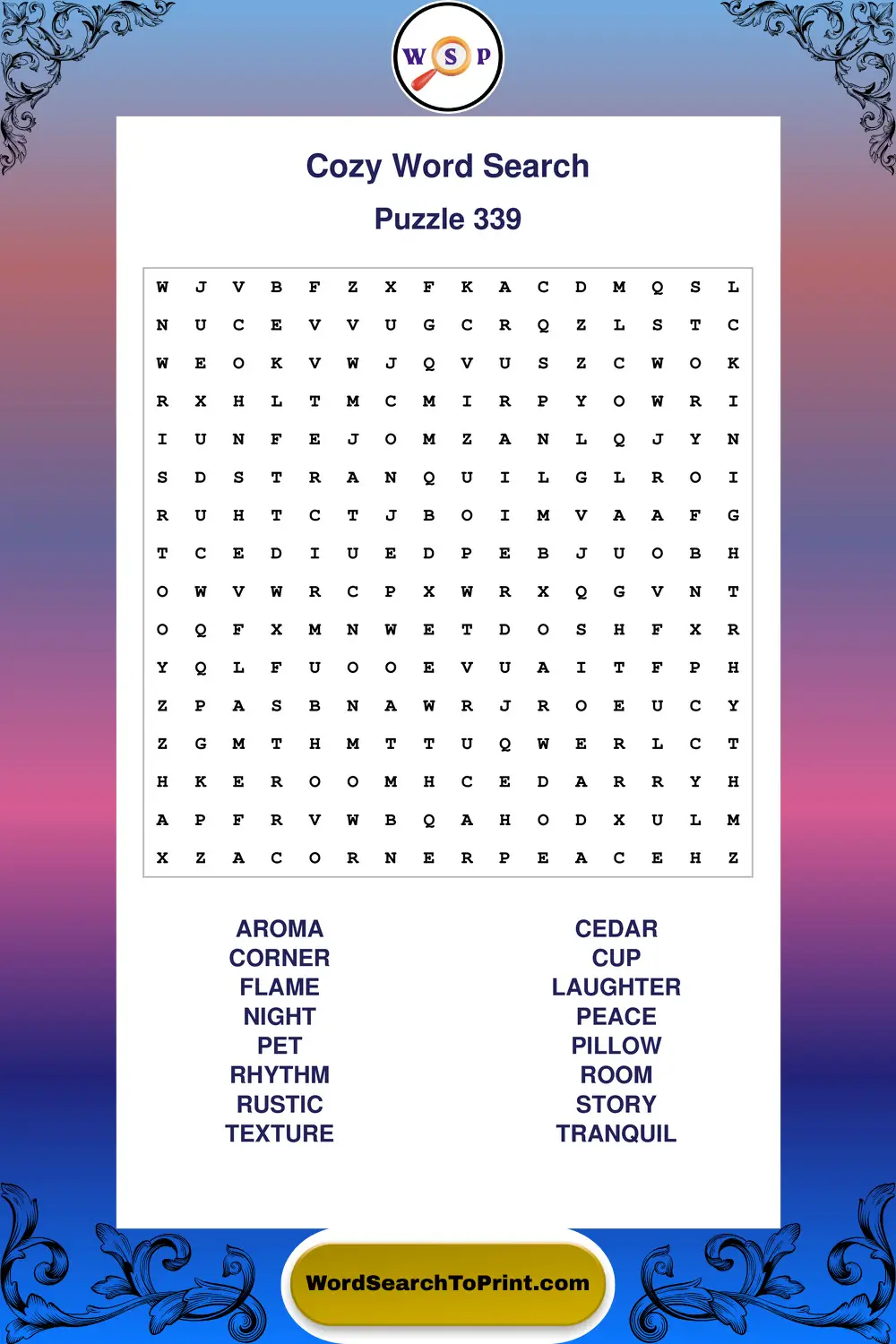Cozy Word Search Puzzle 339