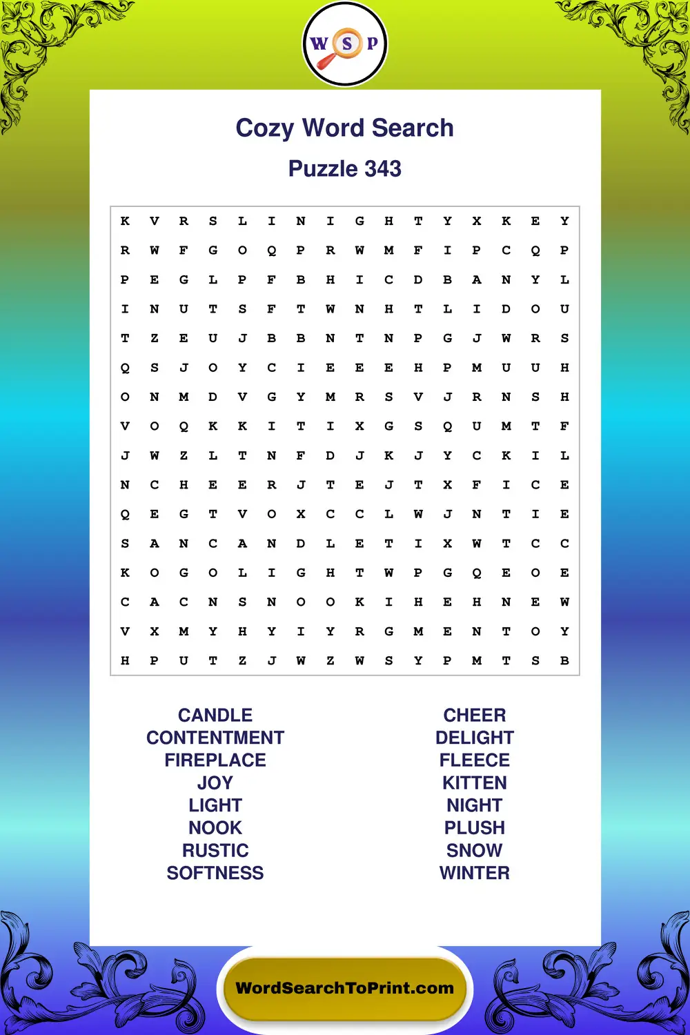 Cozy Word Search Puzzle 343